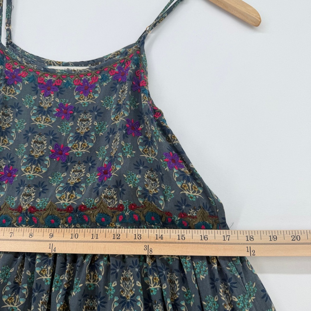 Natural Life Boho Floral Embroidered Rayon Midi Sundress Grey Pink Small - Picture 5 of 10